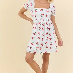 ONE DAY AT A TIME CHERRY PRINT MINI DRESS